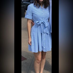 Seersucker Belted Shirtdress